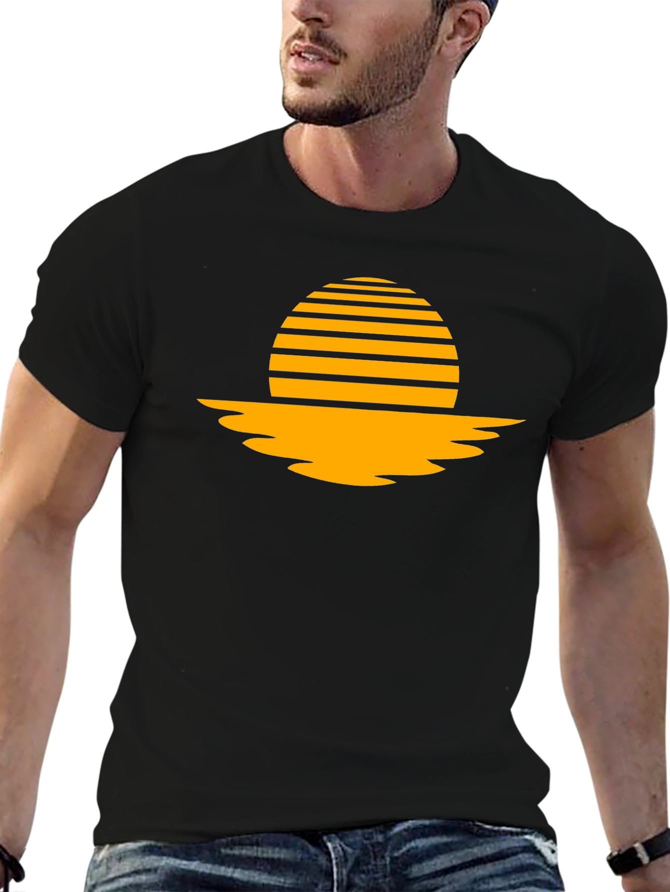 Retro Sunset Graphic Tee - Black Cotton Blend