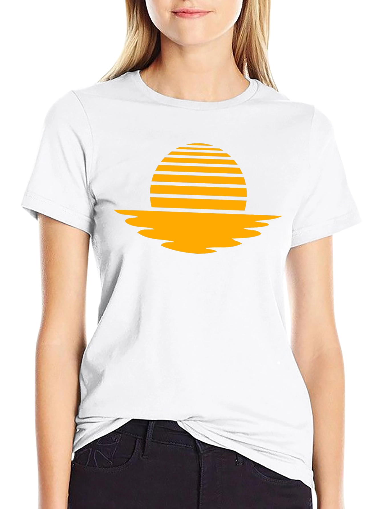 Retro Sunset Graphic Tee - Black Cotton Blend