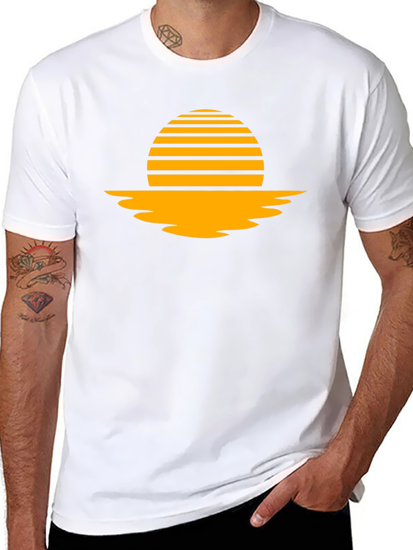 Retro Sunset Graphic Tee - Black Cotton Blend