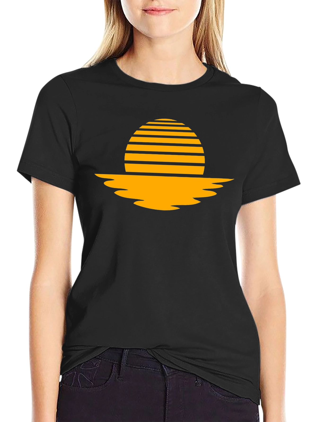 Retro Sunset Graphic Tee - Black Cotton Blend