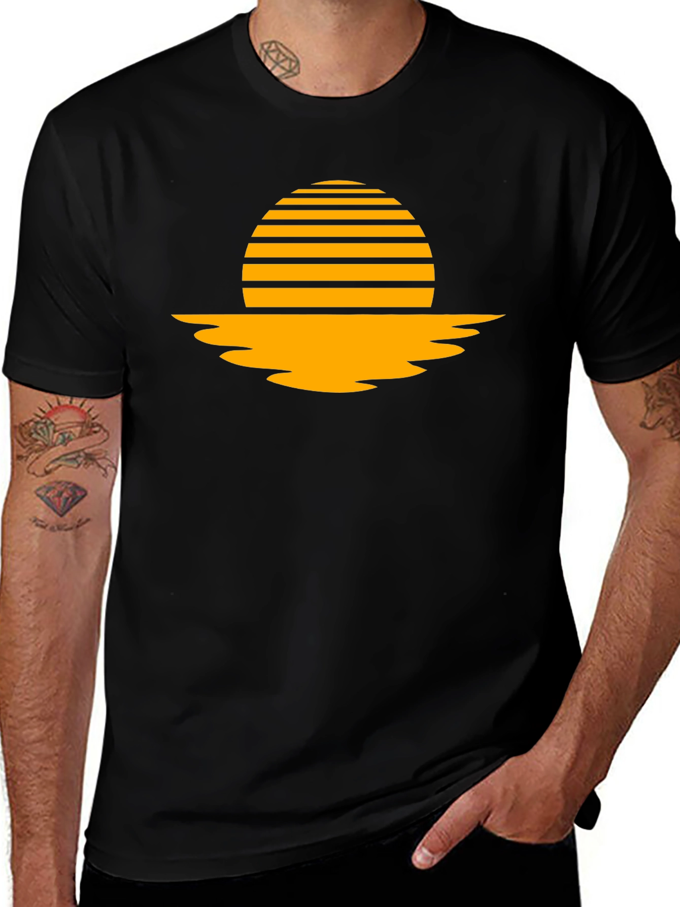 Retro Sunset Graphic Tee - Black Cotton Blend