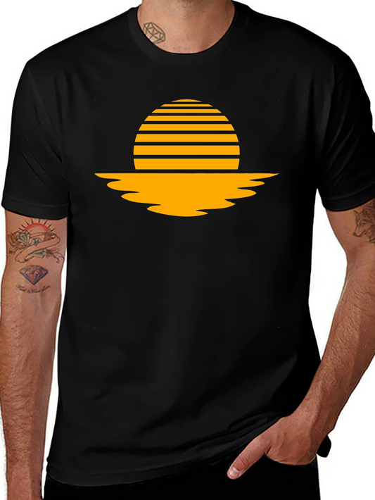 Retro Sunset Graphic Tee - Black Cotton Blend