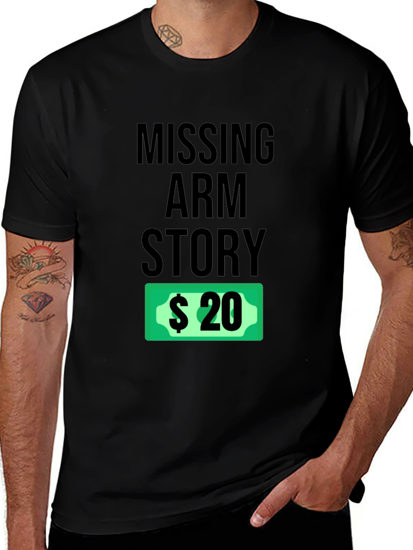 Funny Missing Arm Story Black T-Shirt