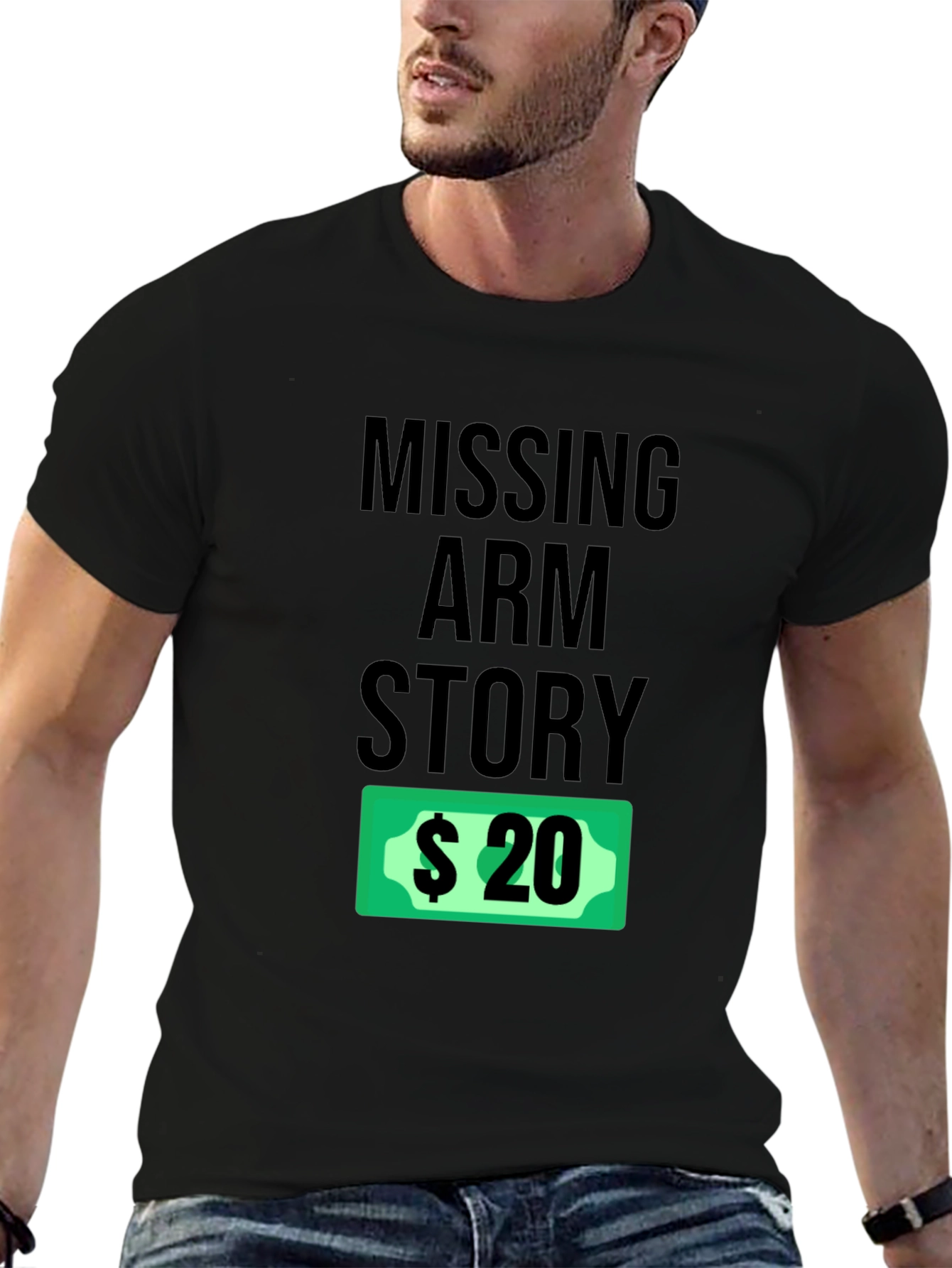 Funny Missing Arm Story Black T-Shirt