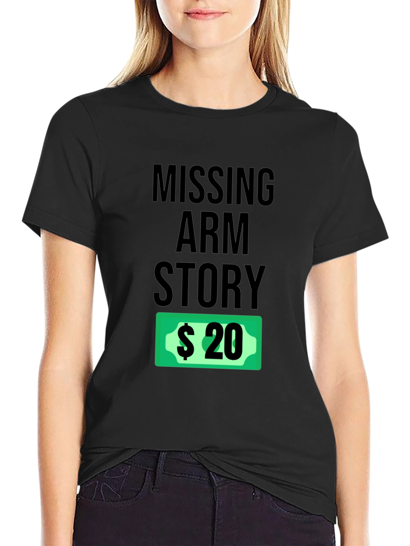 Funny Missing Arm Story Black T-Shirt