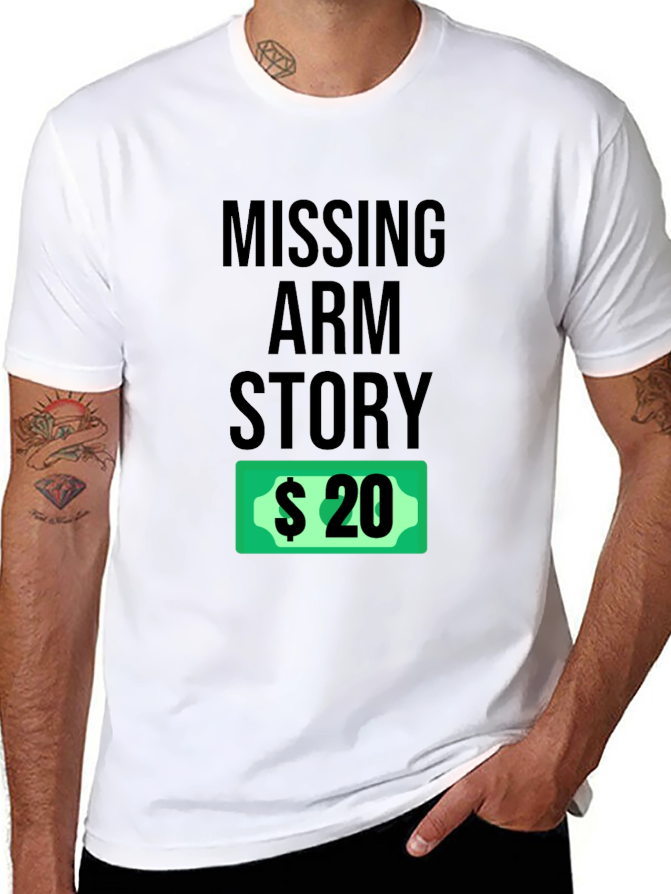 Funny Missing Arm Story Black T-Shirt