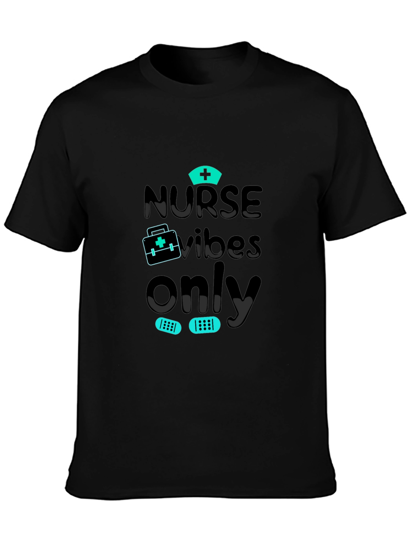 Nurse Vibes Only Graphic T-Shirt - Black Cotton Blend