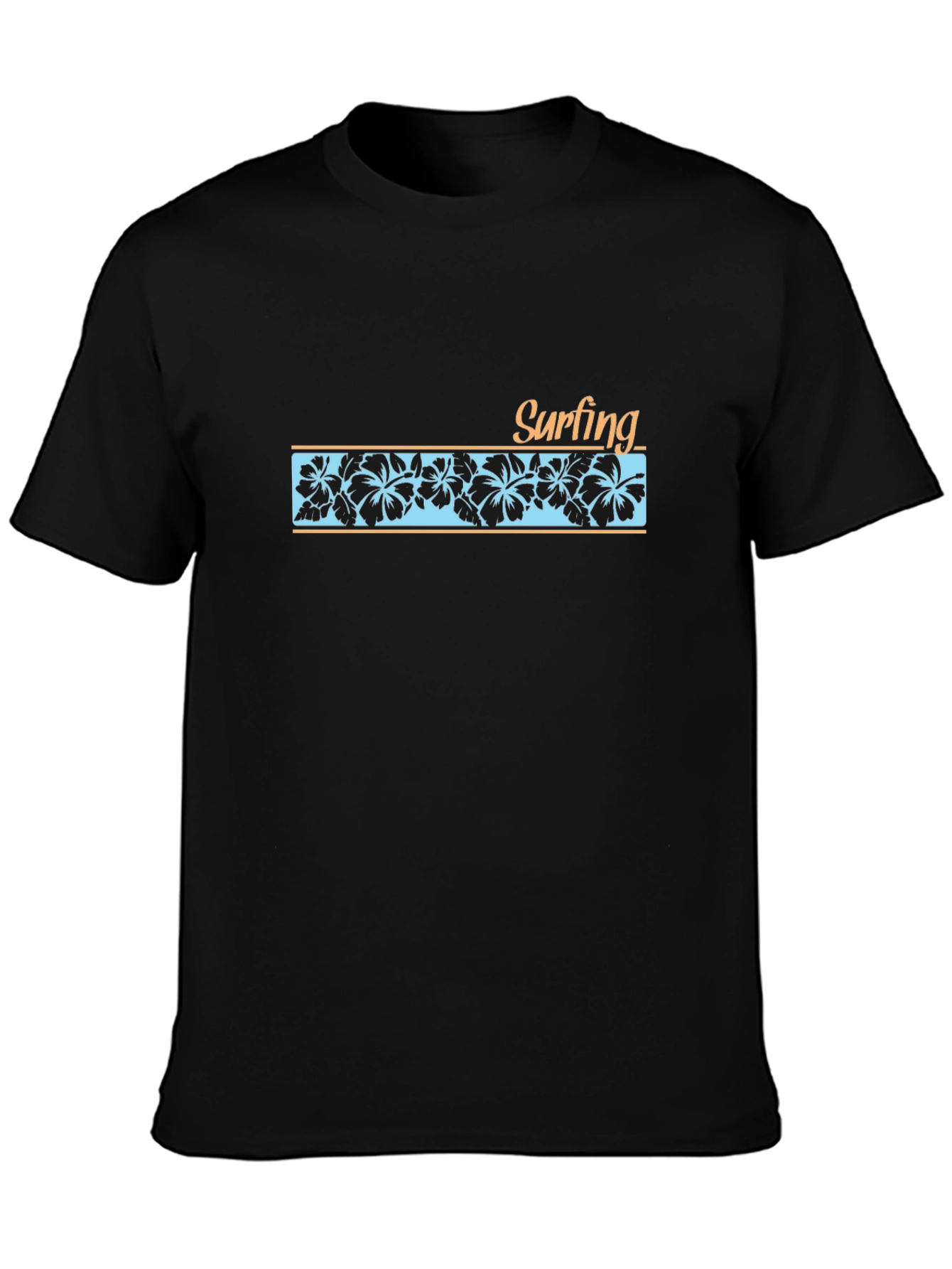 Surfing Floral Graphic T-Shirt - Black