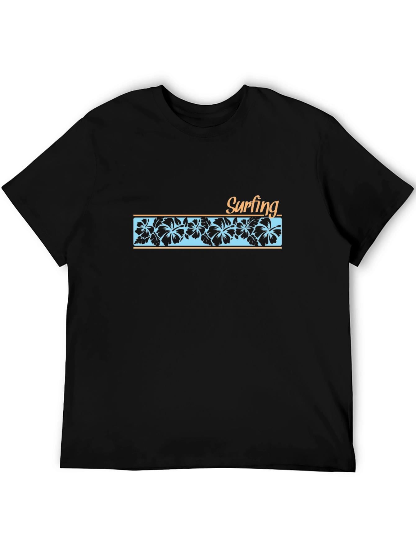 Surfing Floral Graphic T-Shirt - Black