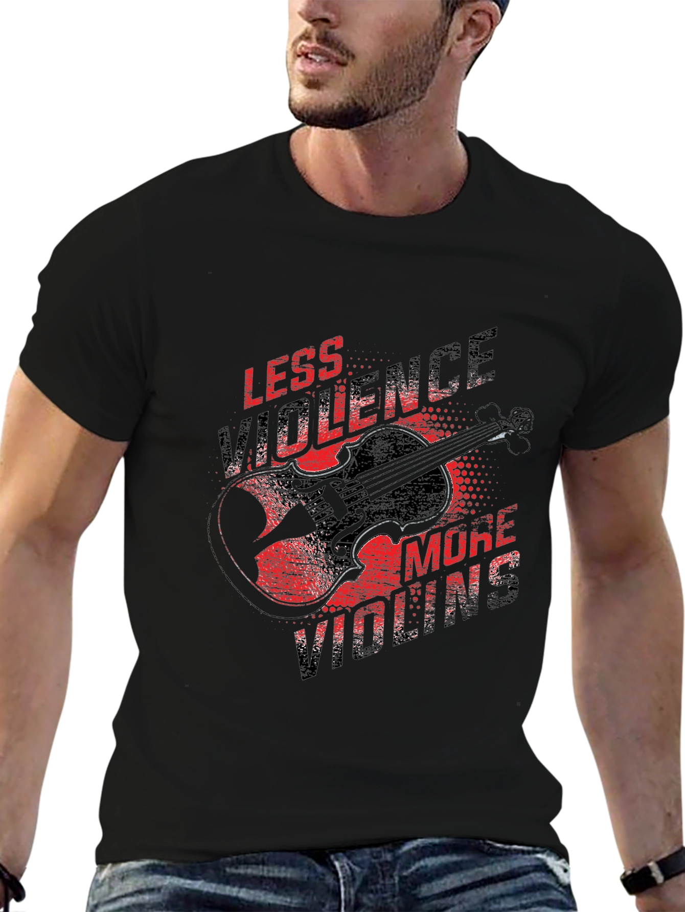Less Violence More Violins Black T-Shirt