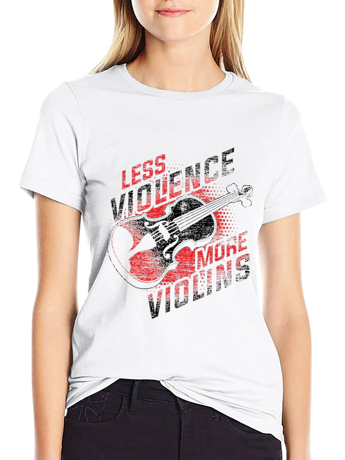 Less Violence More Violins Black T-Shirt