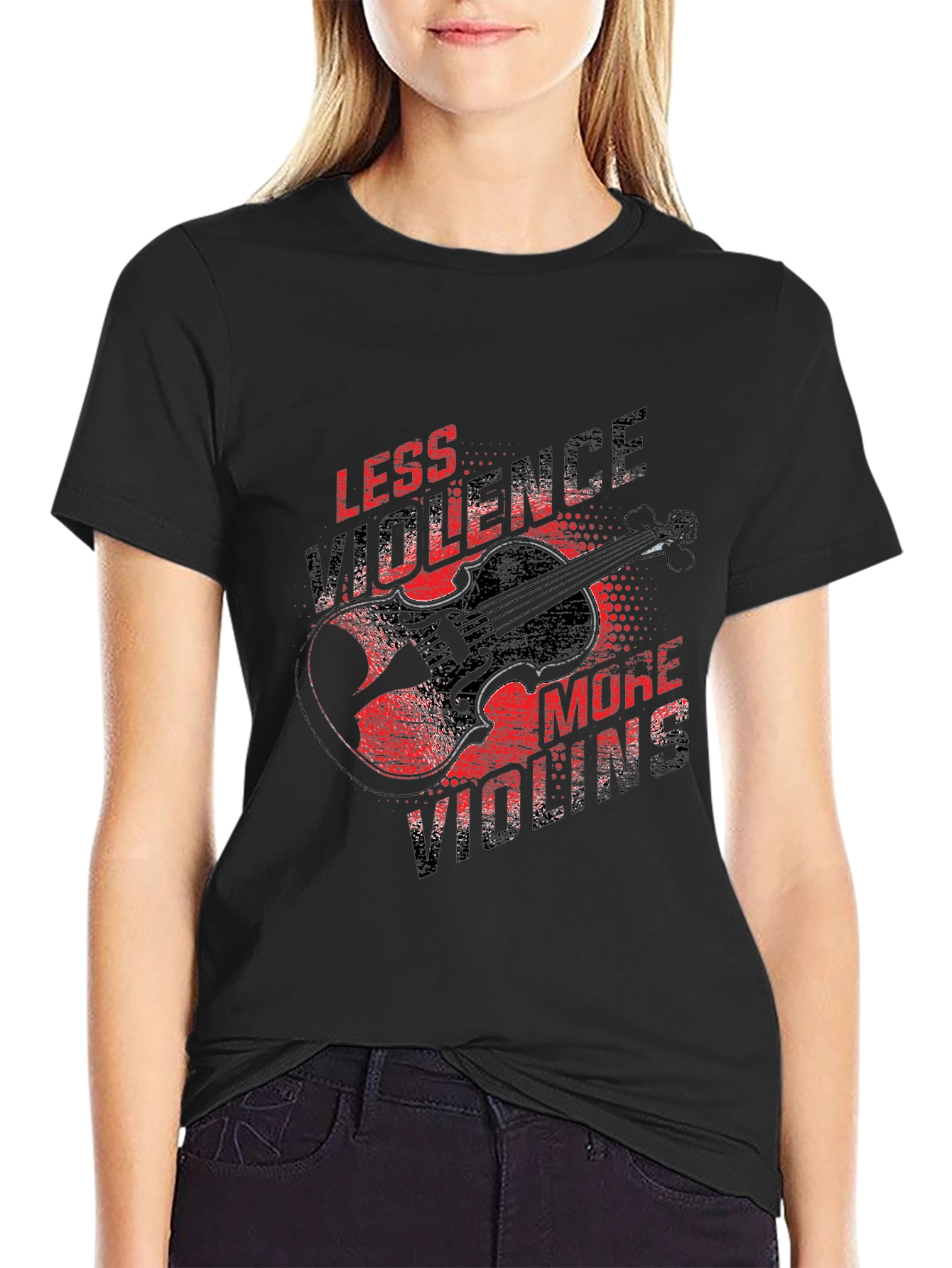 Less Violence More Violins Black T-Shirt