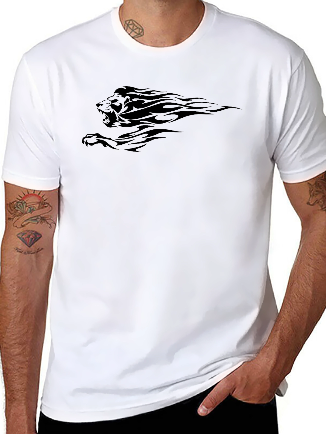 Mens Black Lion Graphic T-Shirt