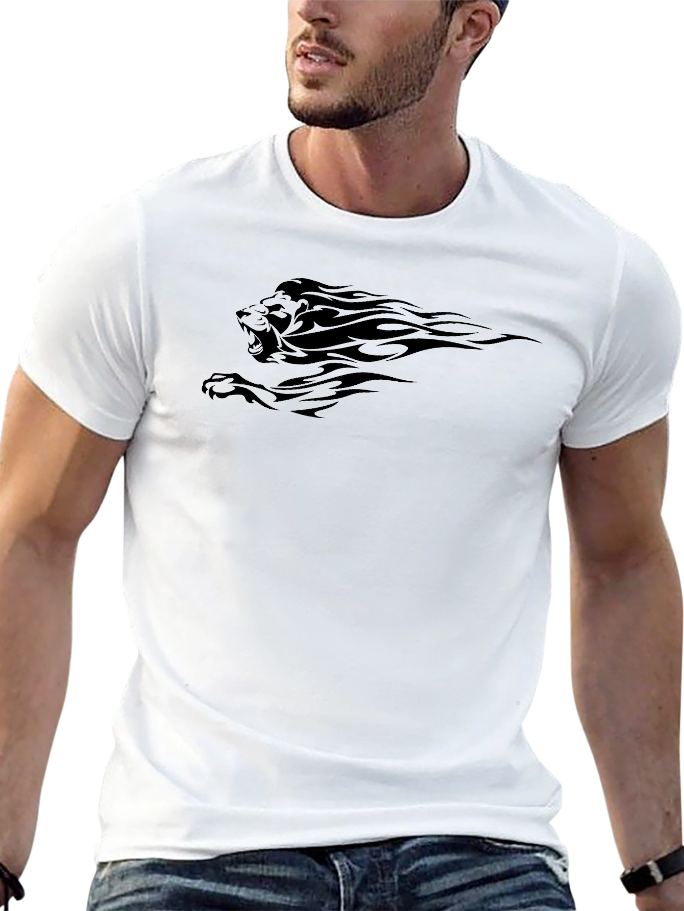 Mens Black Lion Graphic T-Shirt