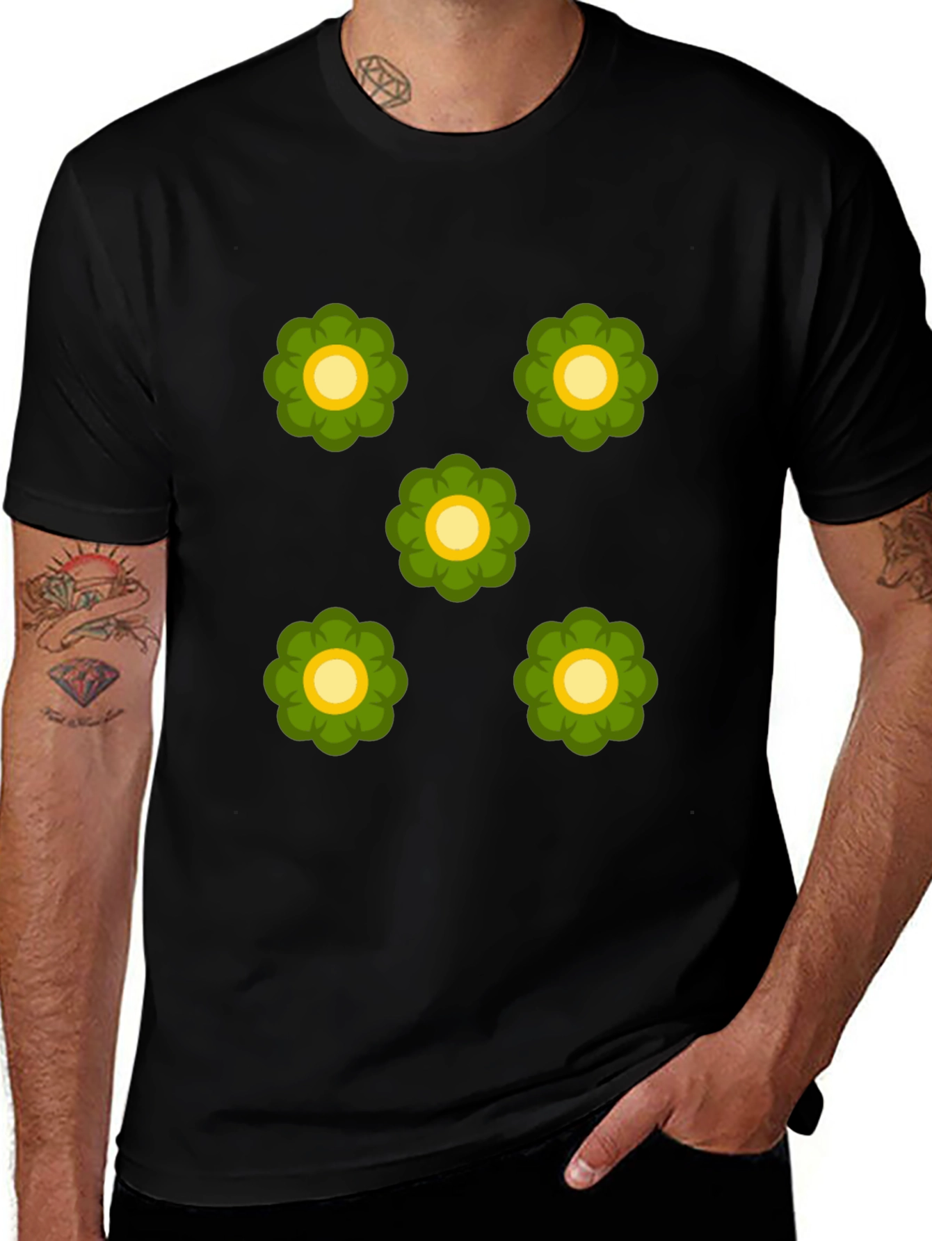 Retro Floral Print Black T-Shirt