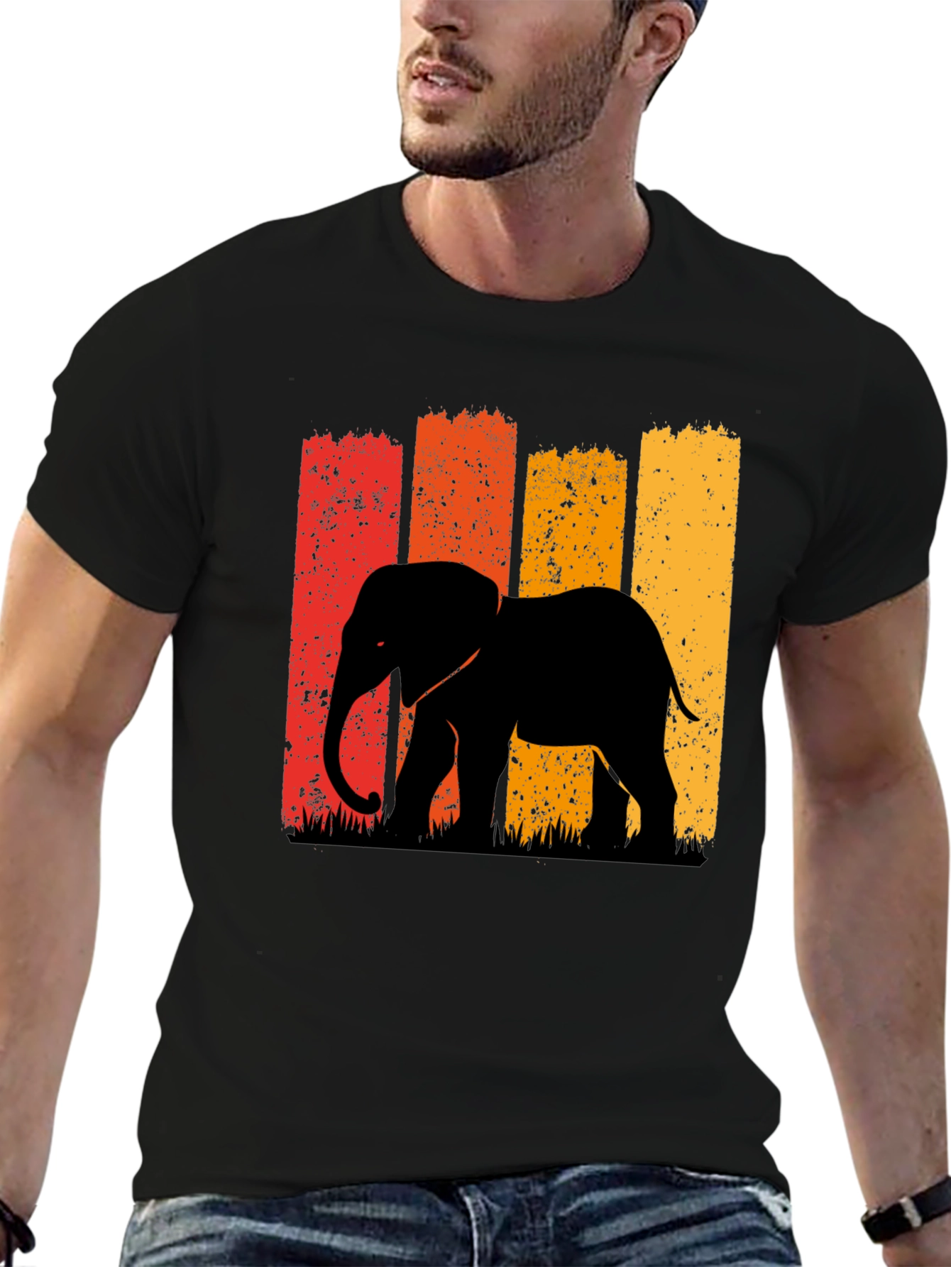 Retro Elephant Graphic Tee - Black