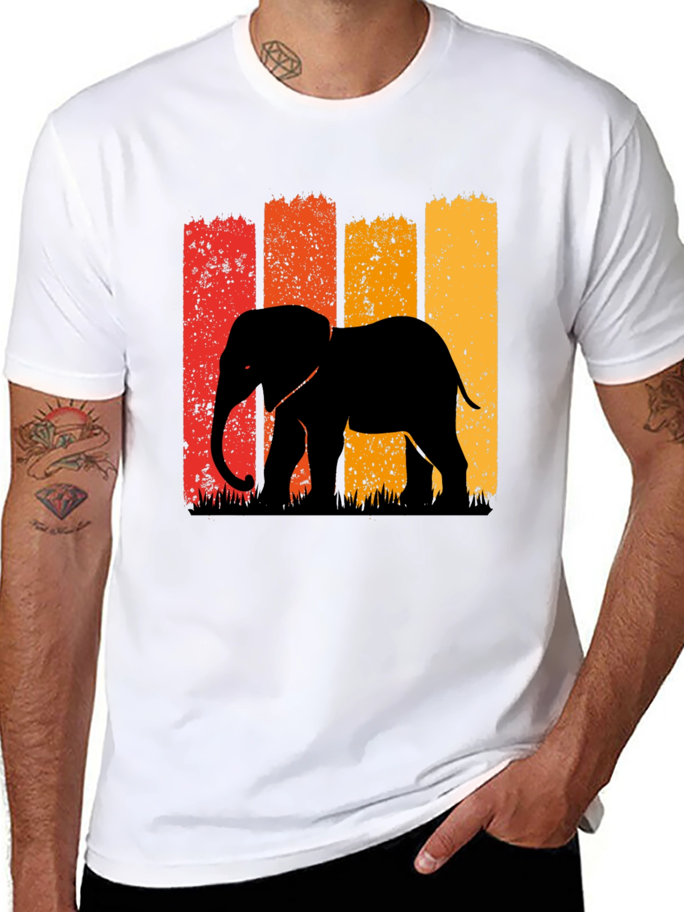Retro Elephant Graphic Tee - Black