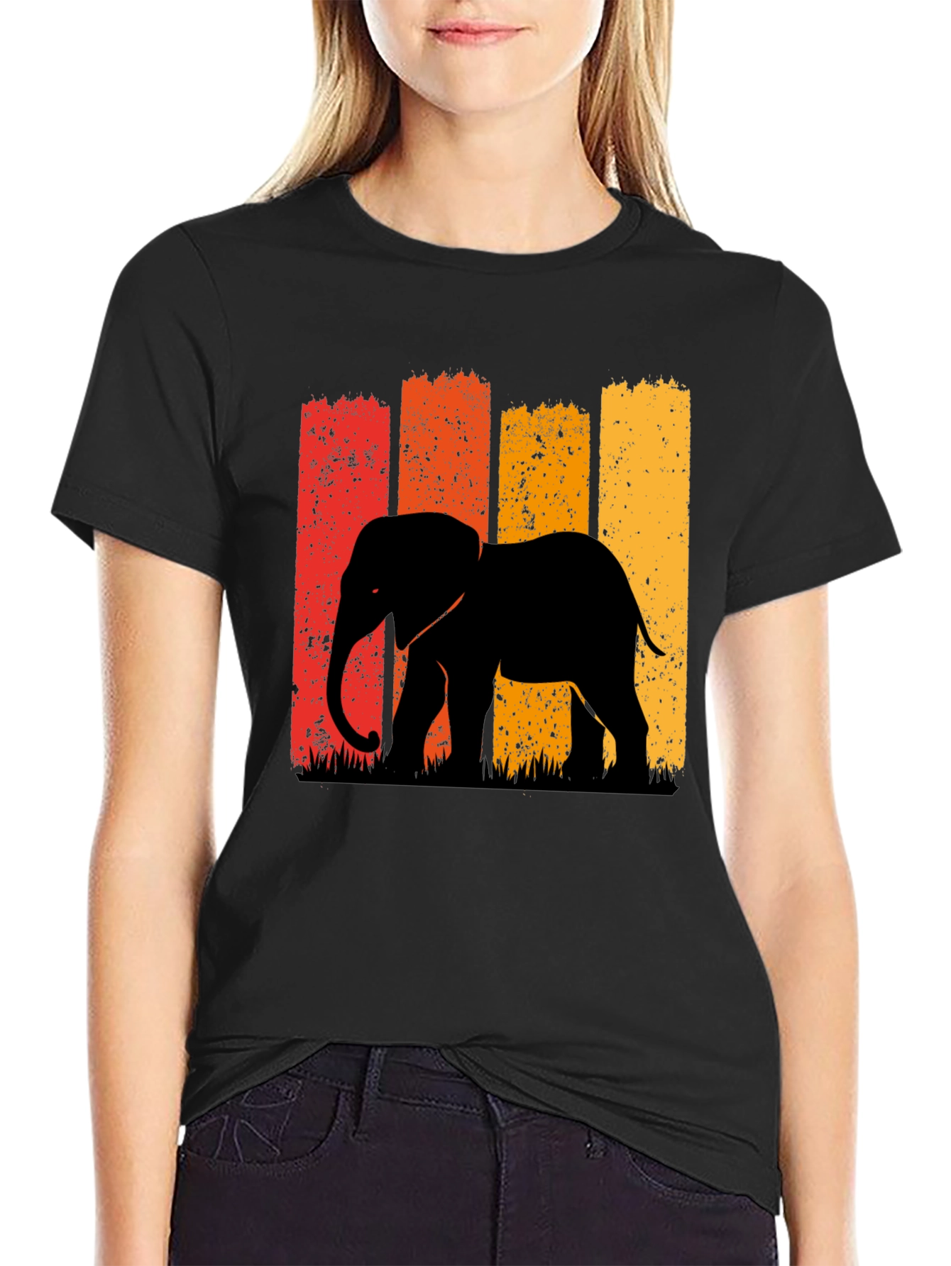 Retro Elephant Graphic Tee - Black