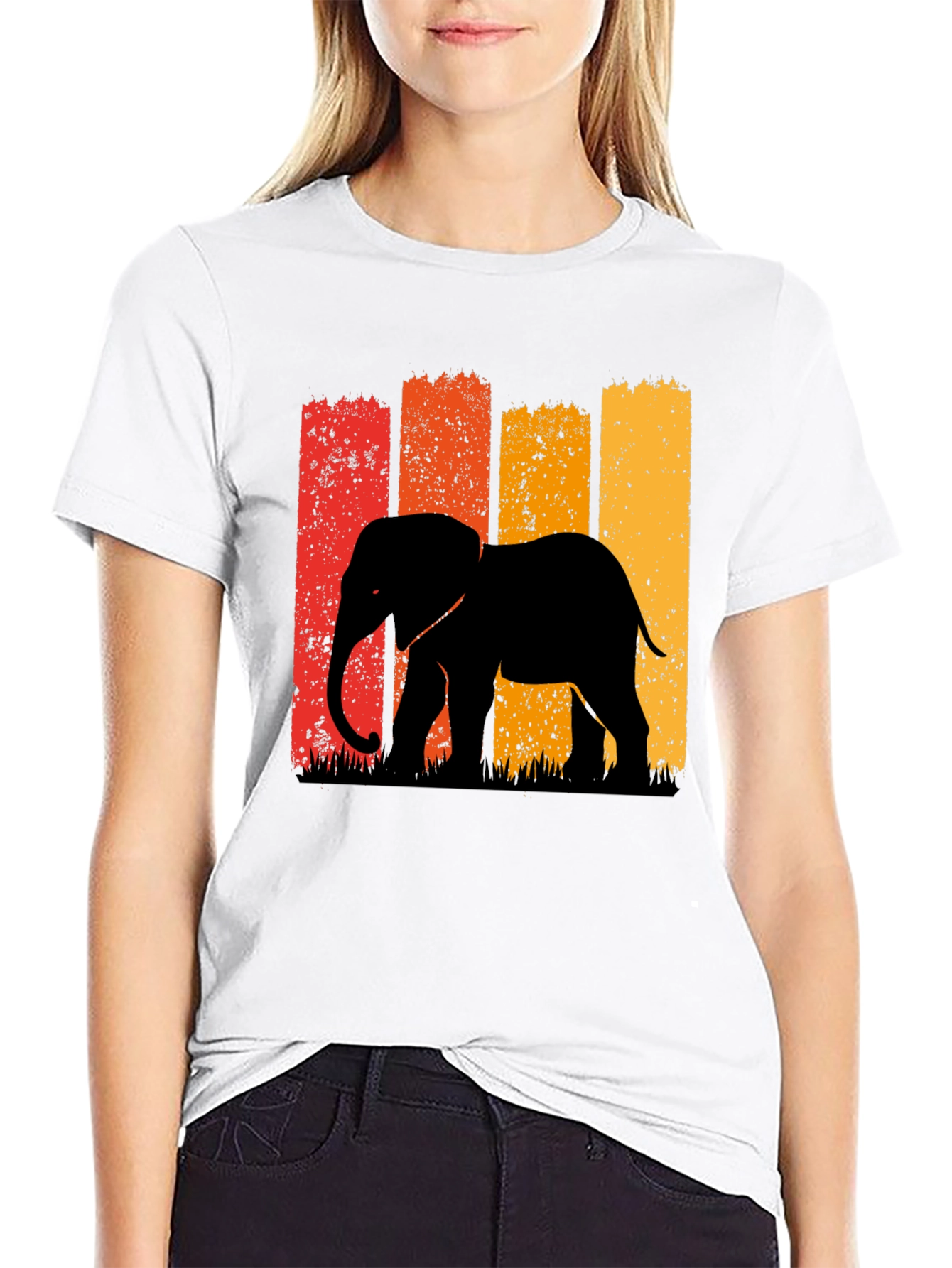 Retro Elephant Graphic Tee - Black