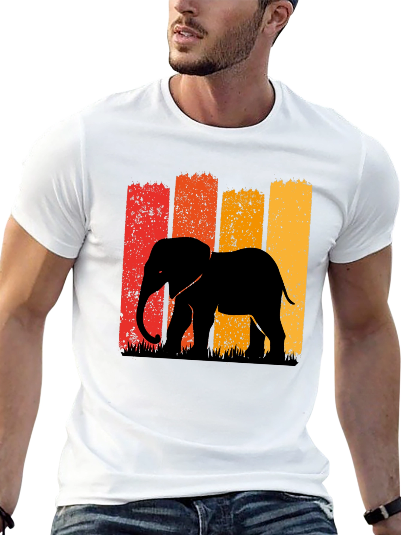 Retro Elephant Graphic Tee - Black
