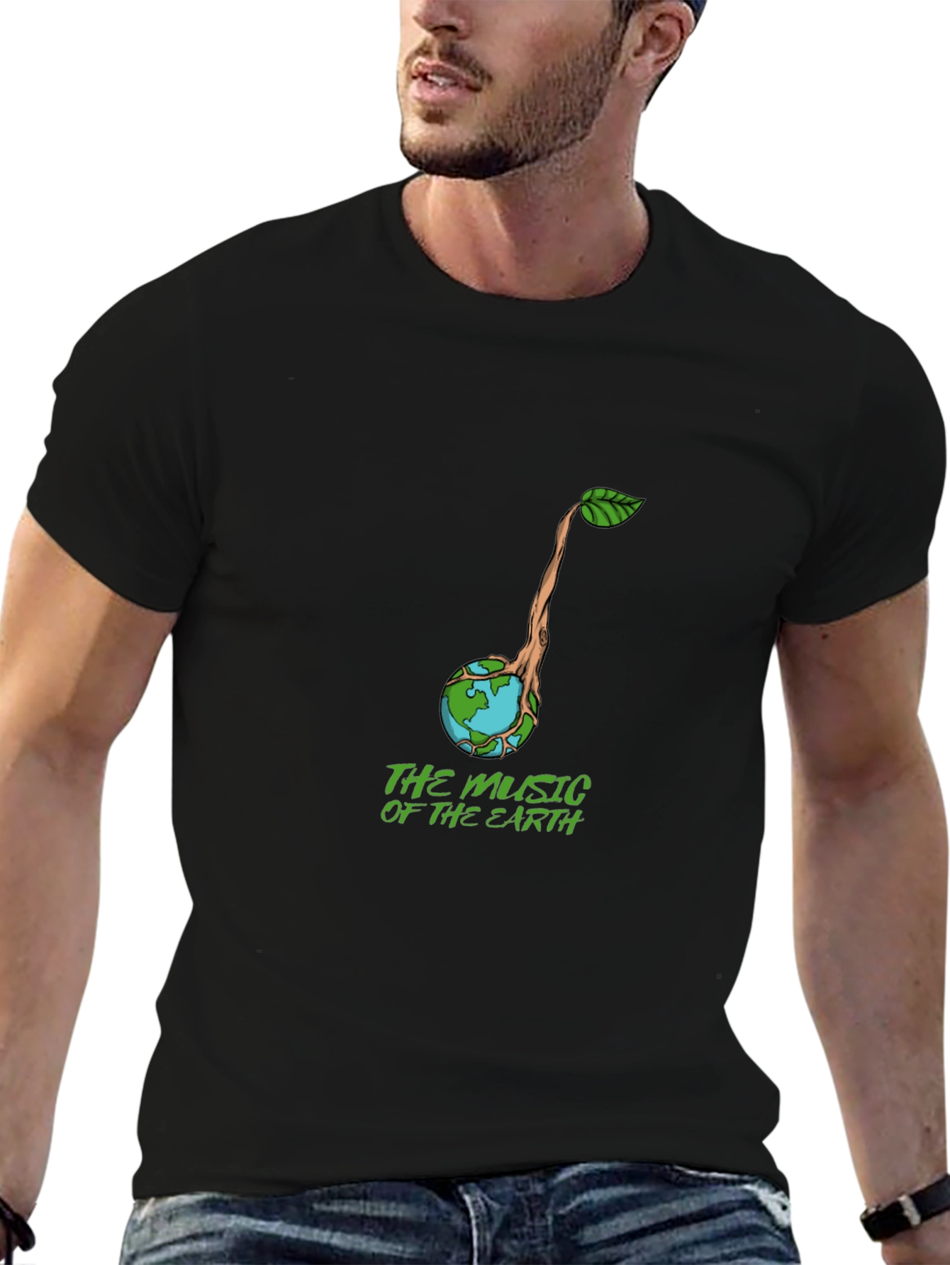 Earth Music Graphic Tee - Black Crew Neck