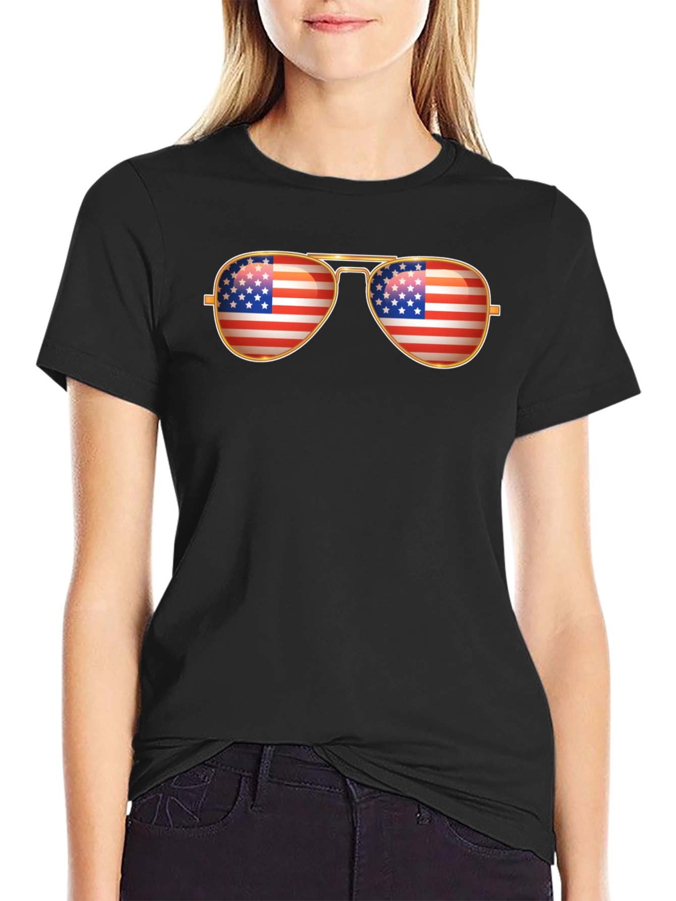 American Flag Aviator Sunglasses T-Shirt