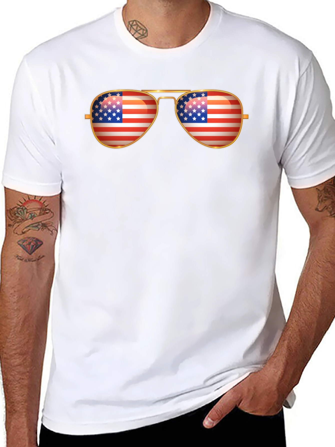 American Flag Aviator Sunglasses T-Shirt