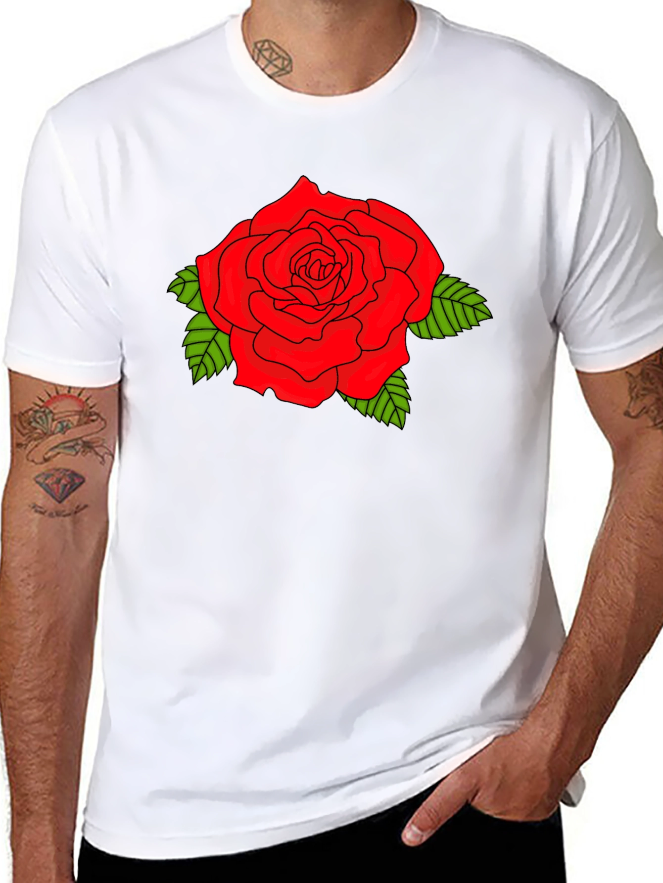 Bold Red Rose Graphic Black T-Shirt