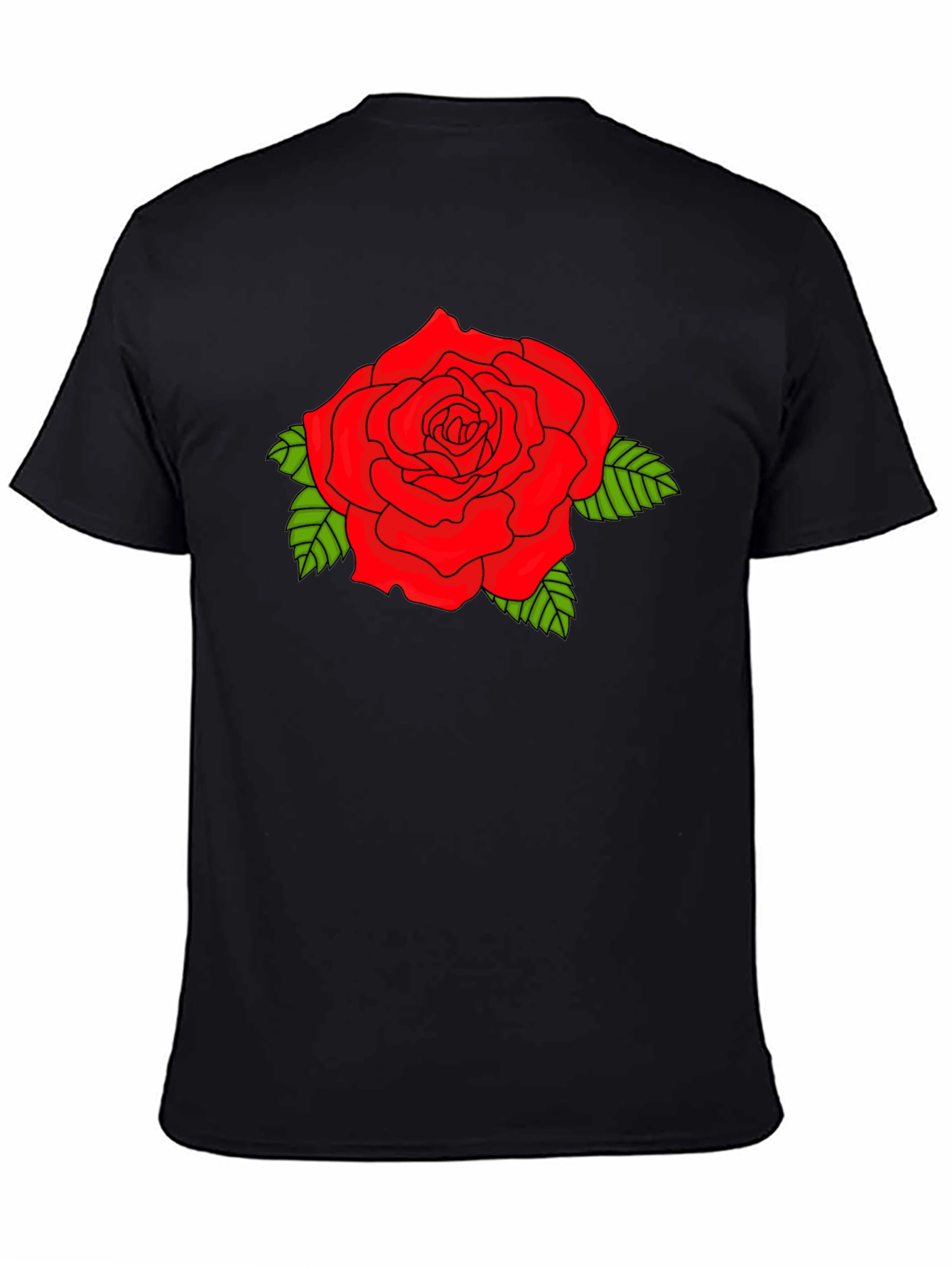 Bold Red Rose Graphic Black T-Shirt