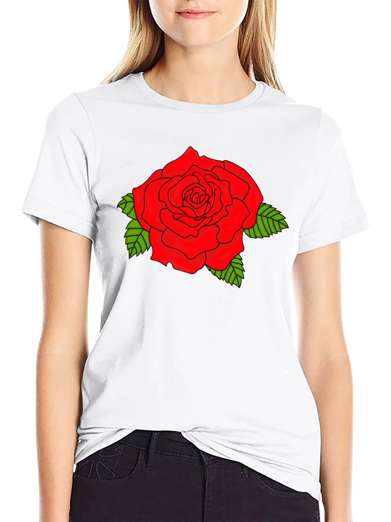 Bold Red Rose Graphic Black T-Shirt