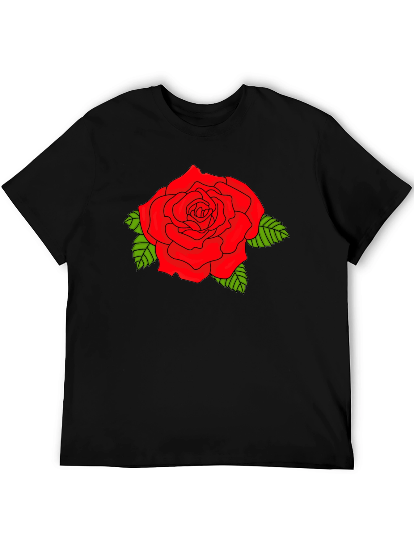 Bold Red Rose Graphic Black T-Shirt