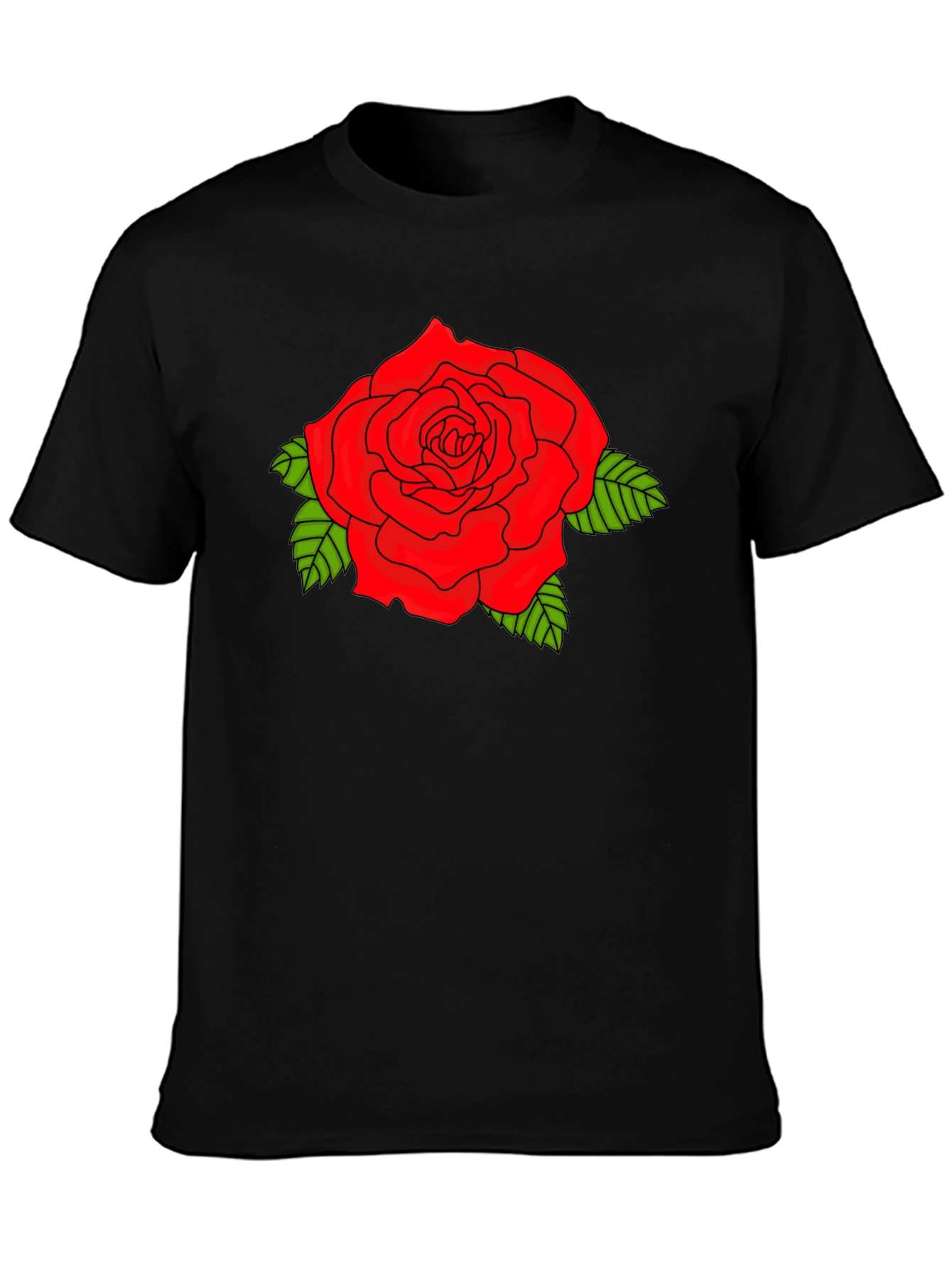 Bold Red Rose Graphic Black T-Shirt