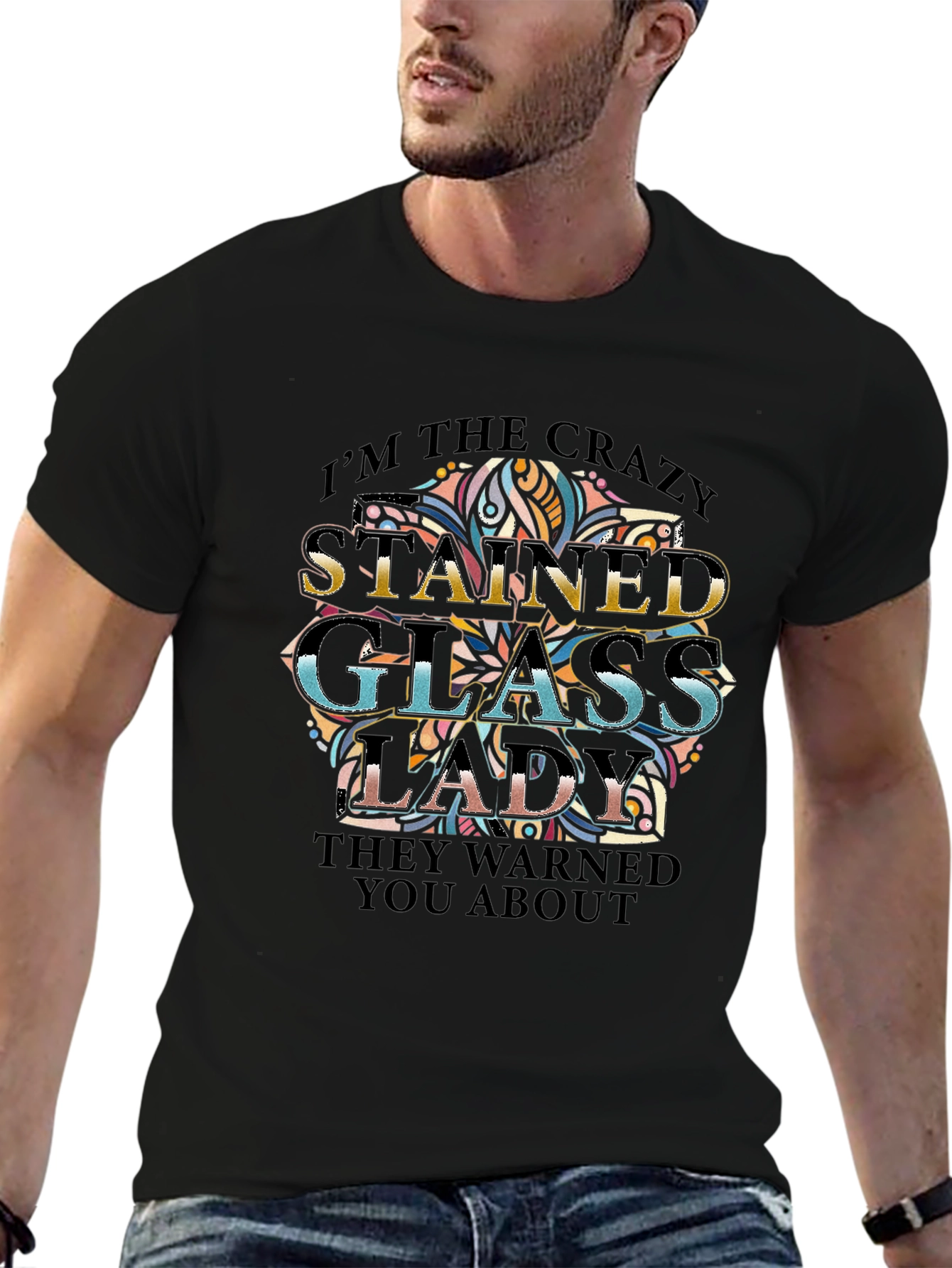 Crazy Stained Glass Lady Graphic Tee
