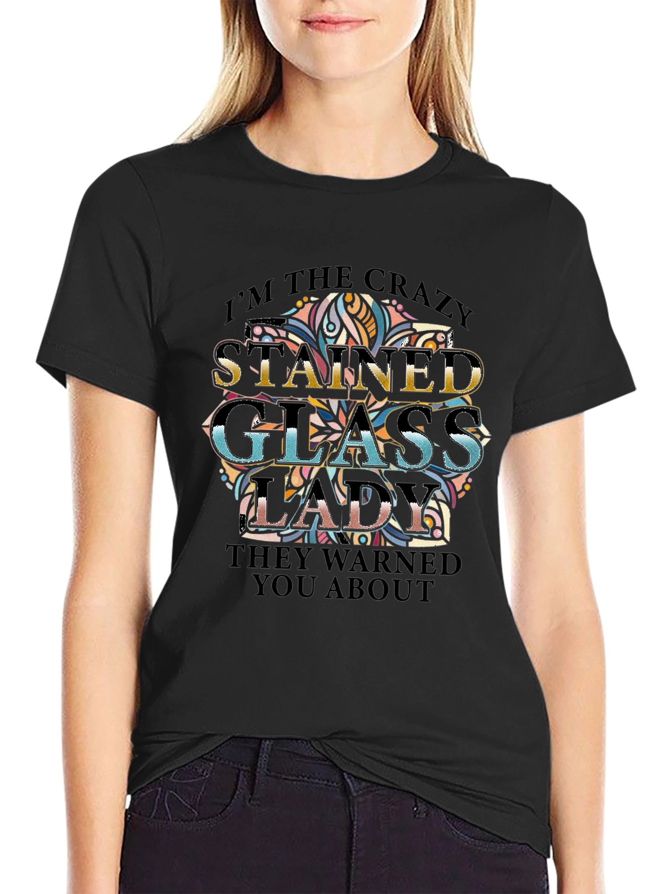 Crazy Stained Glass Lady Graphic Tee