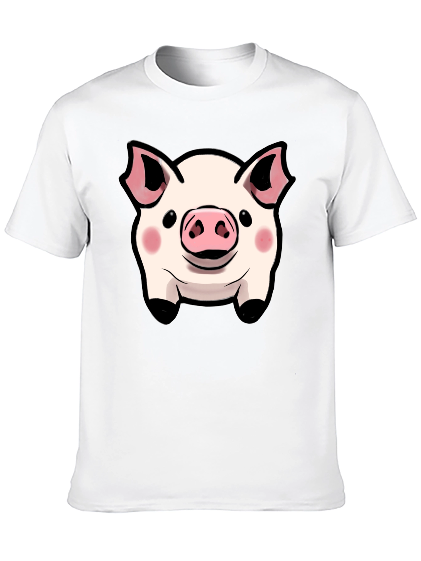 Cute Pig Face Graphic Tee - Black Cotton Shirt