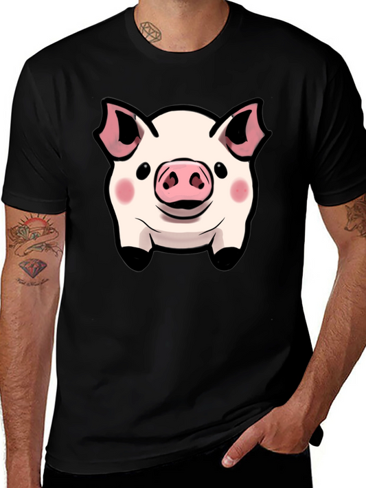 Cute Pig Face Graphic Tee - Black Cotton Shirt
