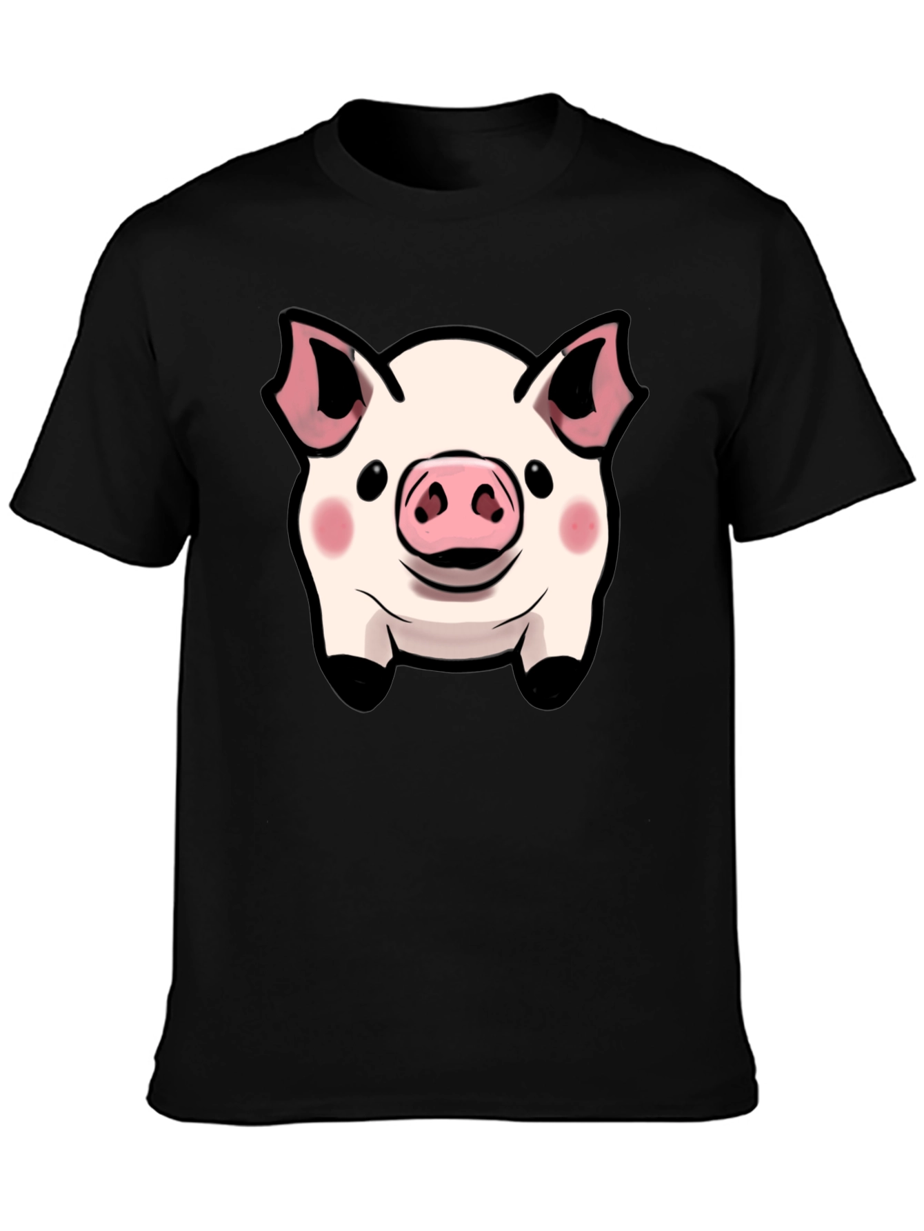 Cute Pig Face Graphic Tee - Black Cotton Shirt