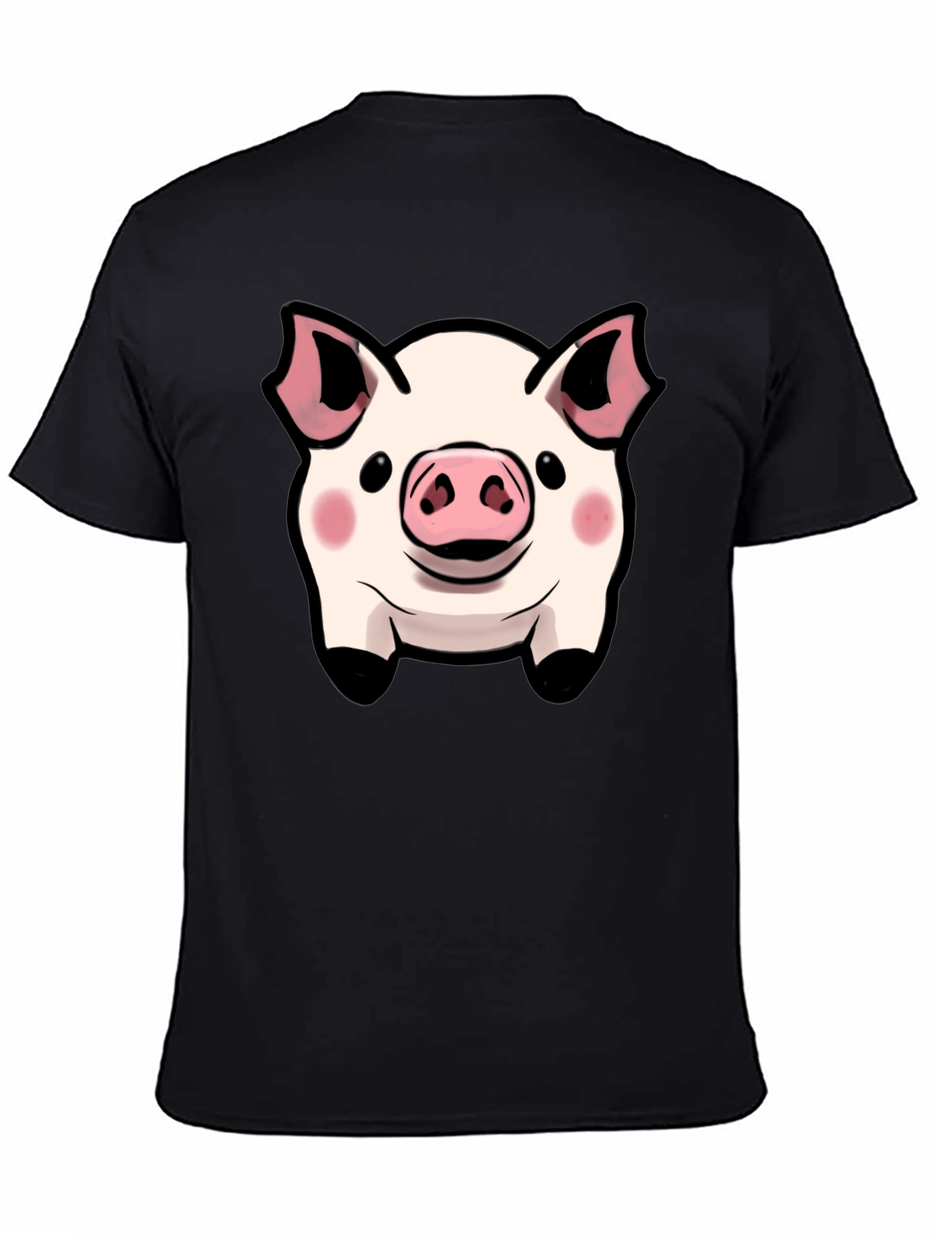Cute Pig Face Graphic Tee - Black Cotton Shirt