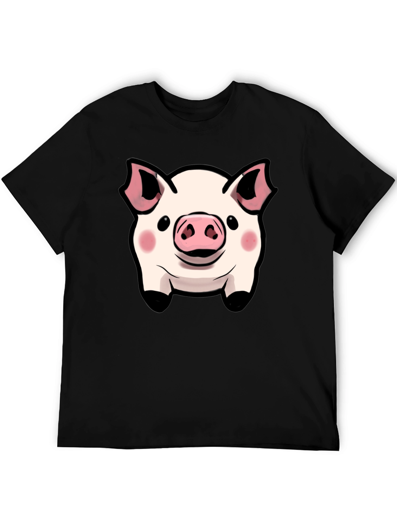 Cute Pig Face Graphic Tee - Black Cotton Shirt