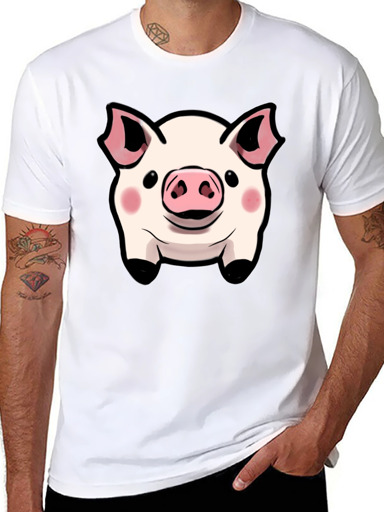 Cute Pig Face Graphic Tee - Black Cotton Shirt