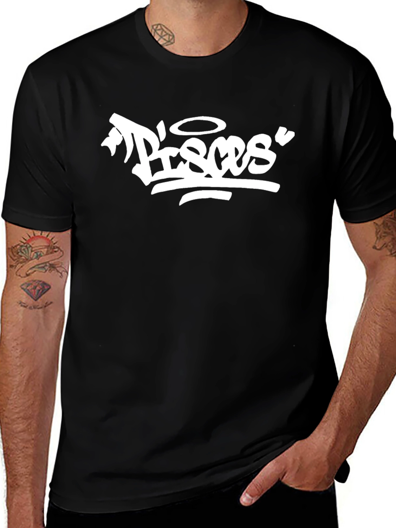 Pisces Graphic Tee - Black Cotton T-Shirt