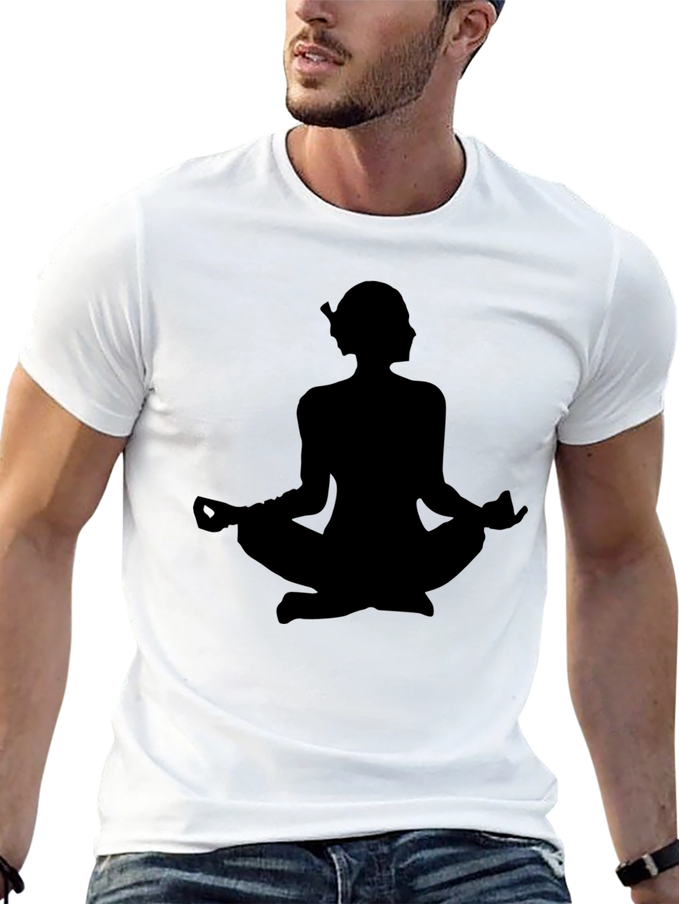 Meditating Silhouette Tee - Black Cotton Comfort