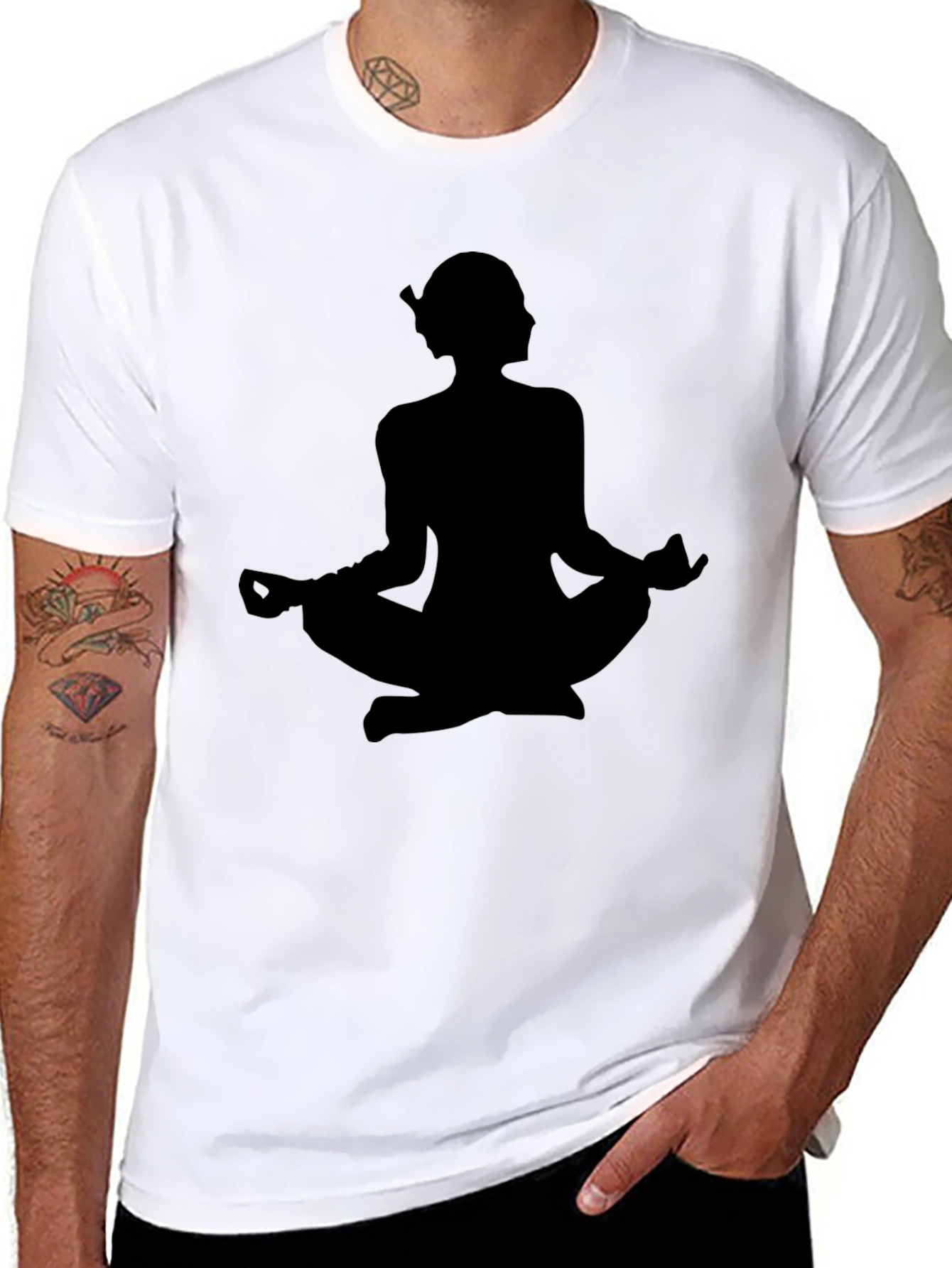Meditating Silhouette Tee - Black Cotton Comfort