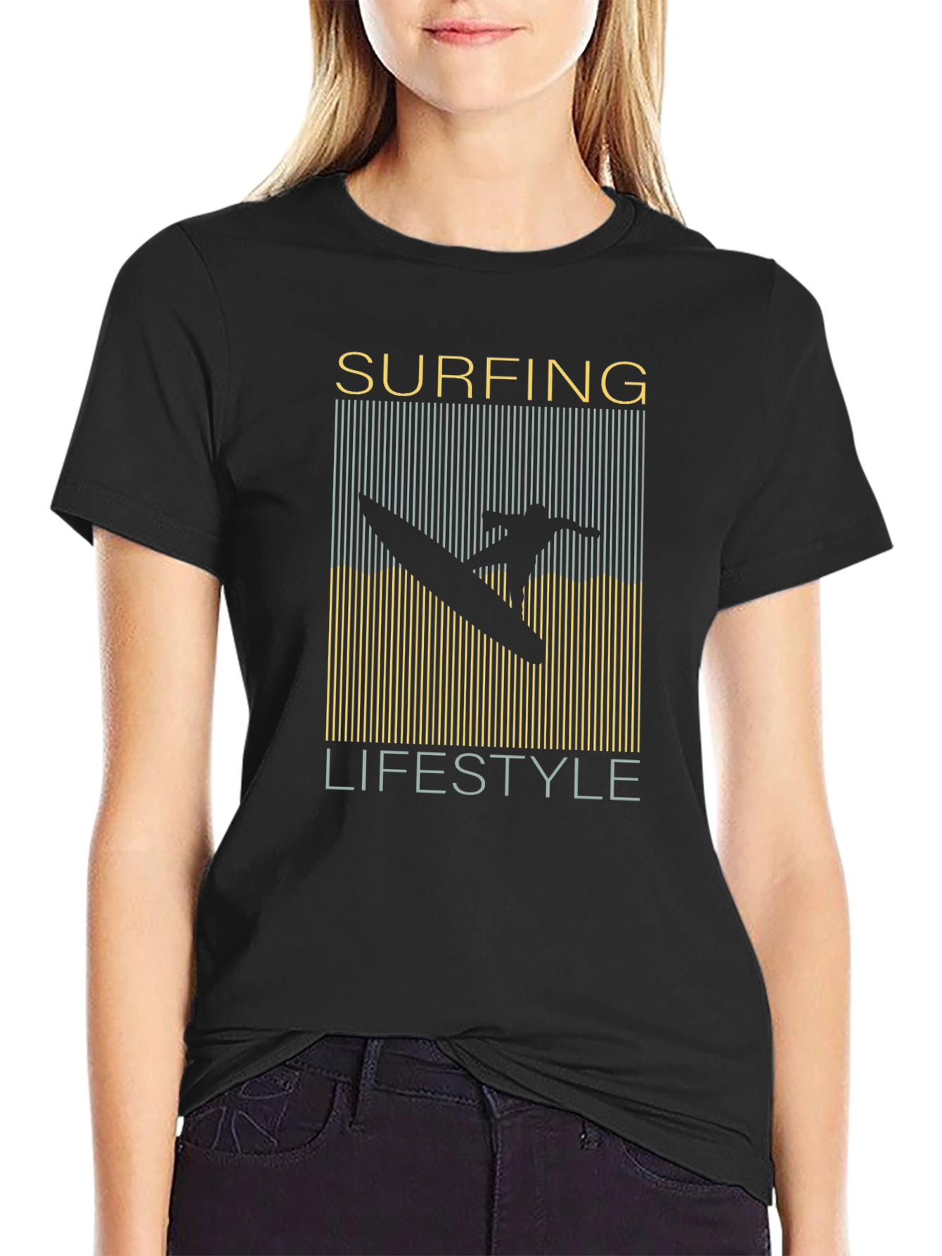 Surfing Lifestyle Graphic T-Shirt Black Mens