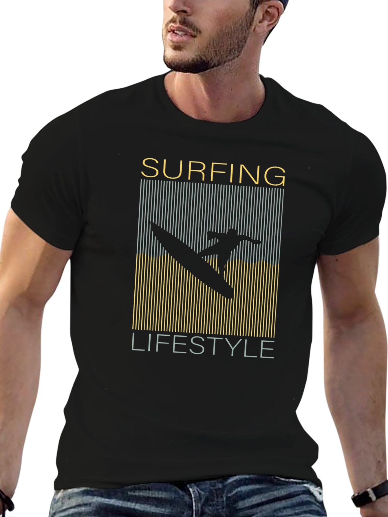 Surfing Lifestyle Graphic T-Shirt Black Mens