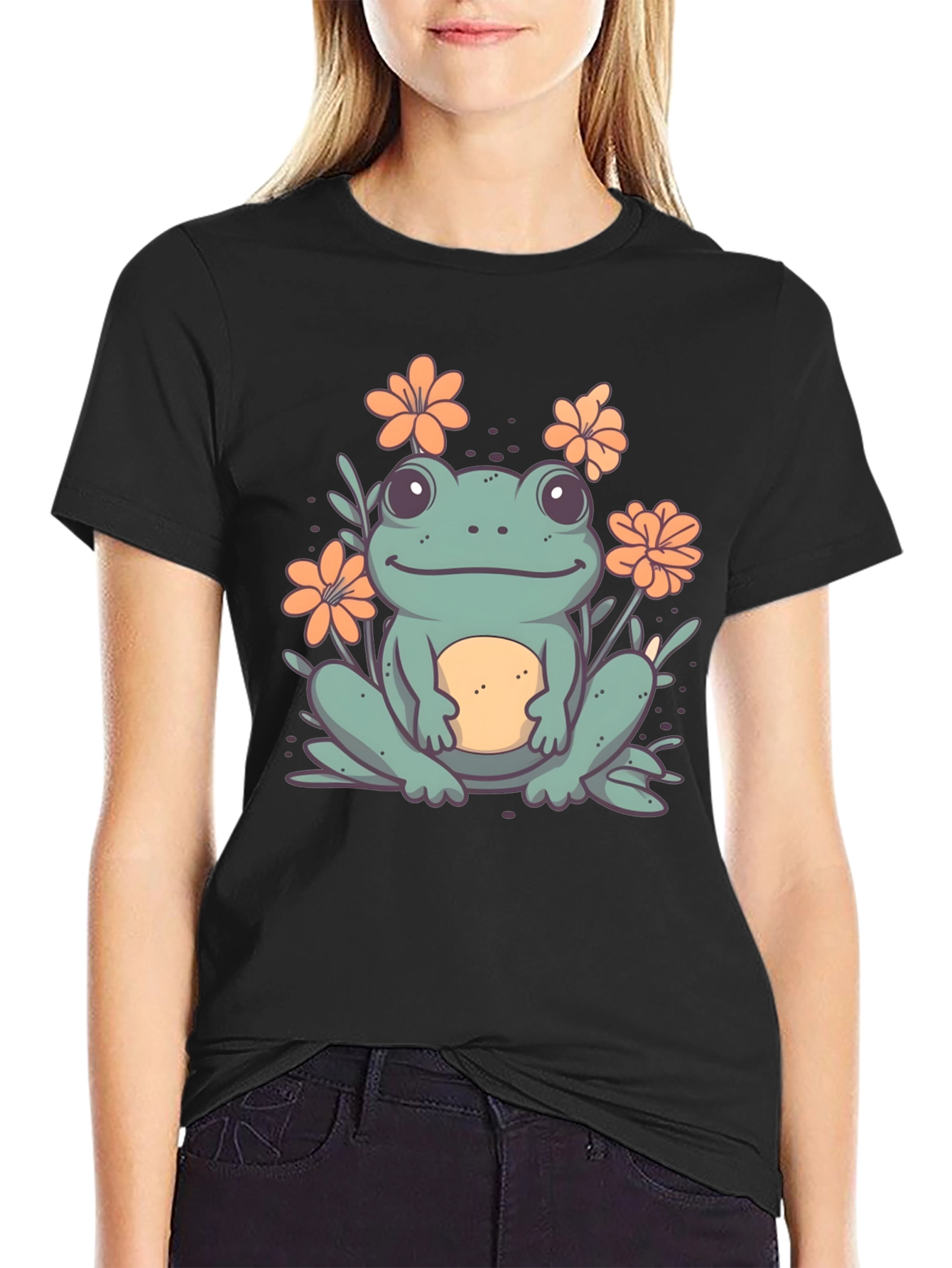 Frog & Flowers Graphic T-Shirt - Black
