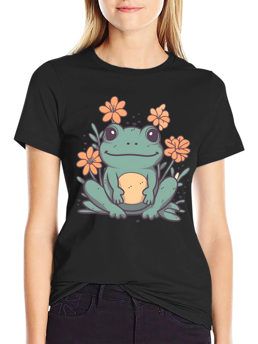 Frog & Flowers Graphic T-Shirt - Black