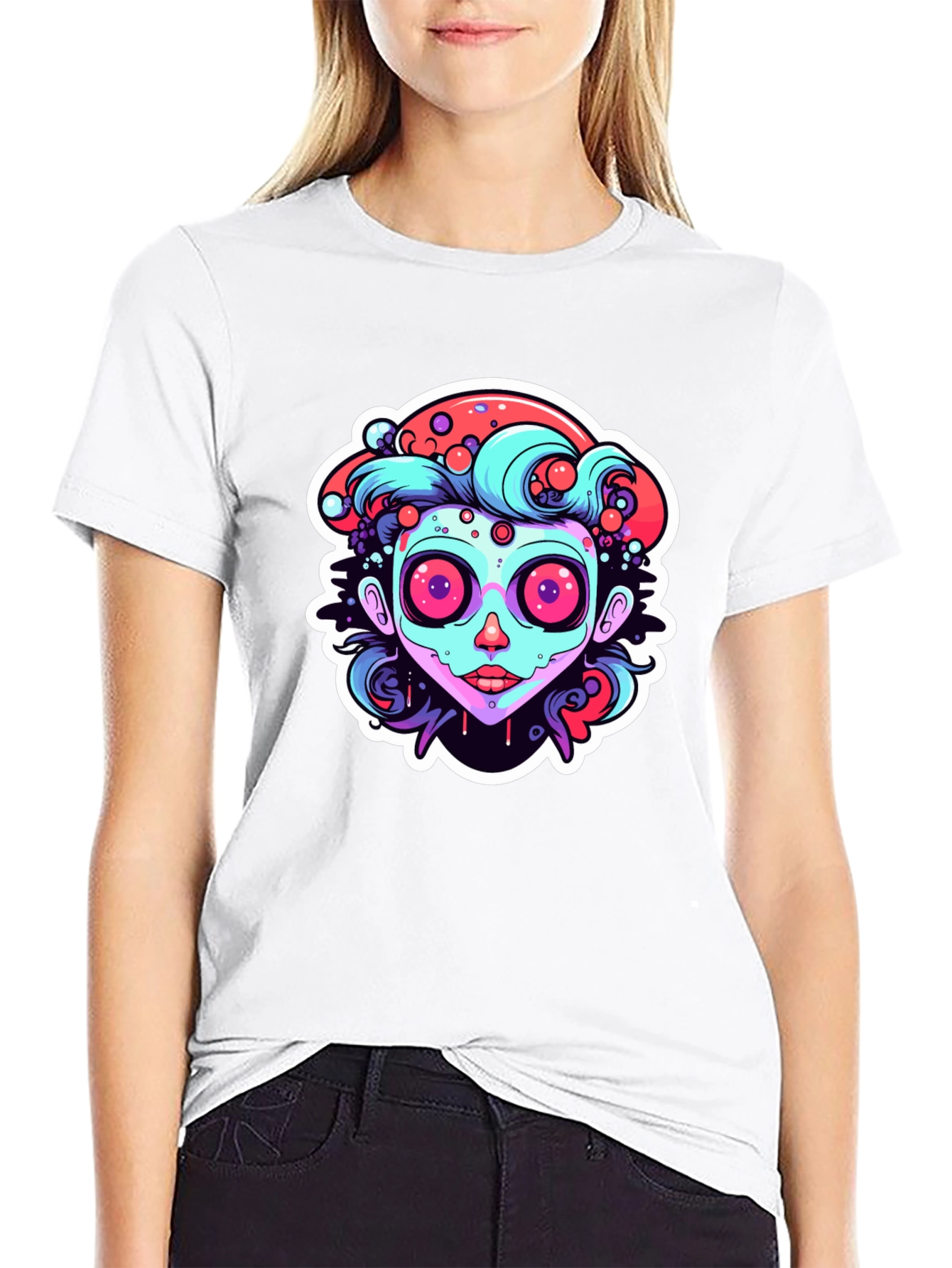 Funky Cartoon Face Black T-Shirt