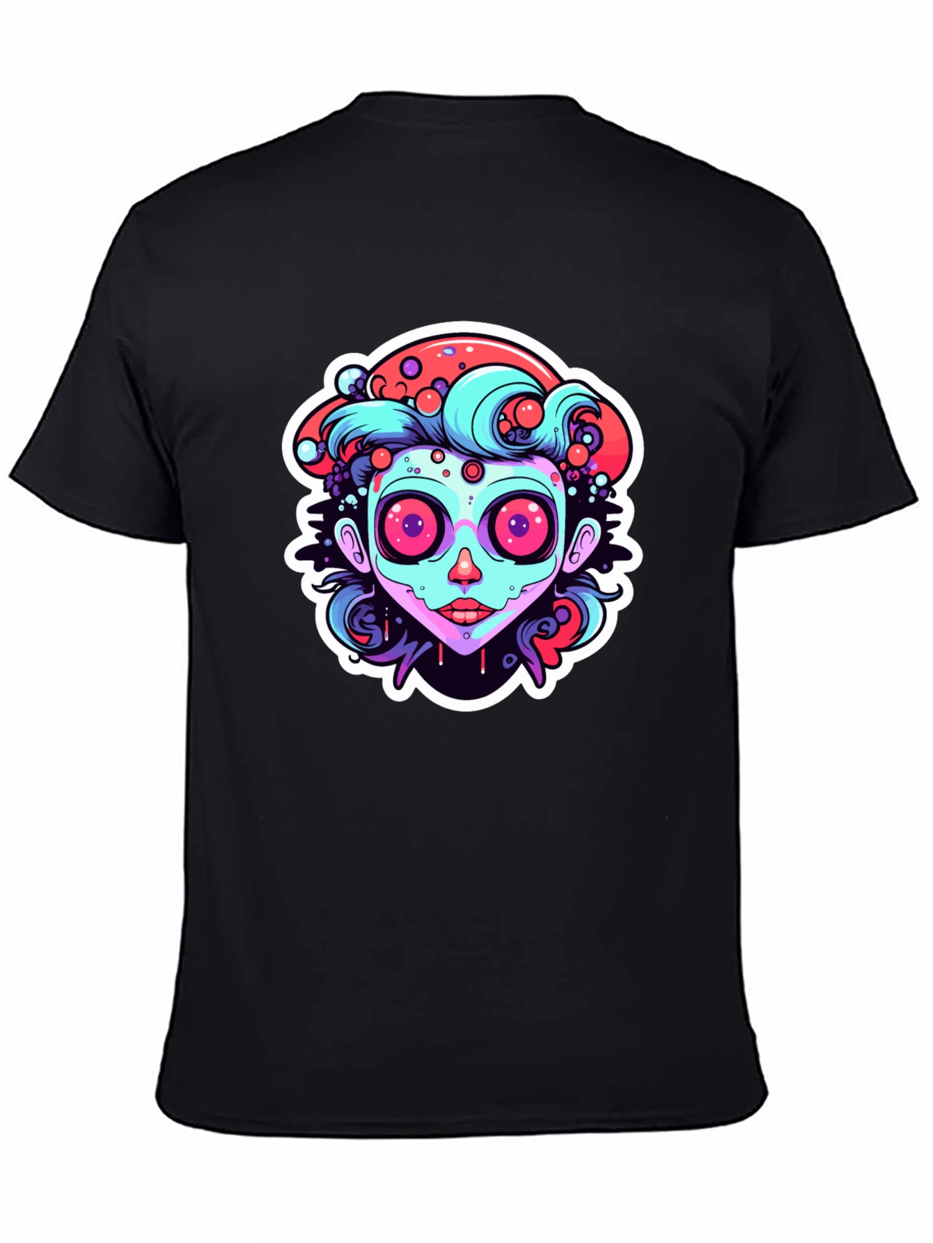 Funky Cartoon Face Black T-Shirt