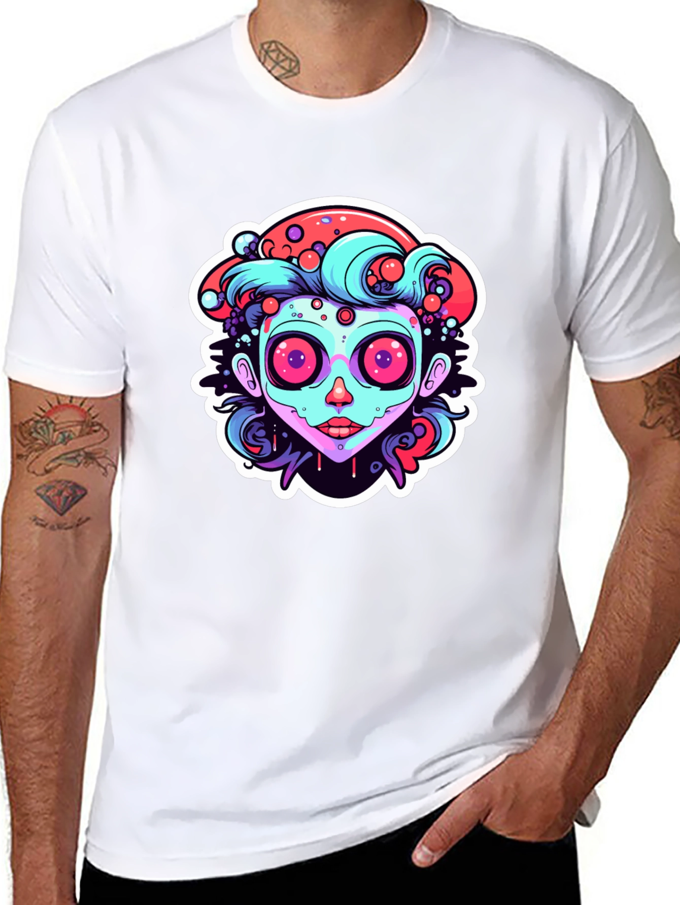 Funky Cartoon Face Black T-Shirt